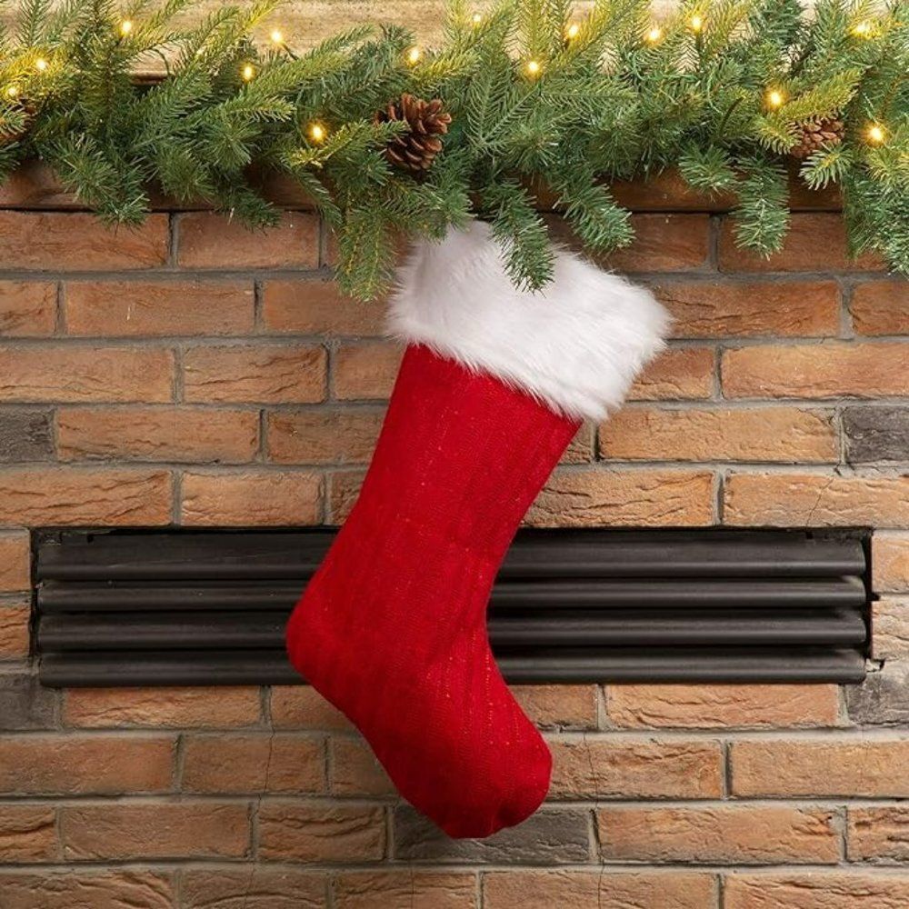 Glitzhome 20L Classic Family Knitted Stocking, Red